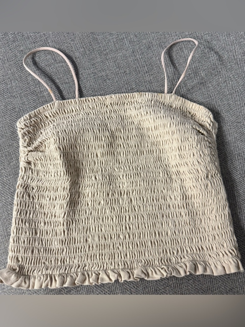 Abercrombie & Fitch Cream Shirred Spaghetti Strap Camisole